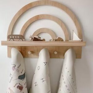NEW Cloud Island Natural Wood Rainbow Wall Display Nursery Shelf with Hooks